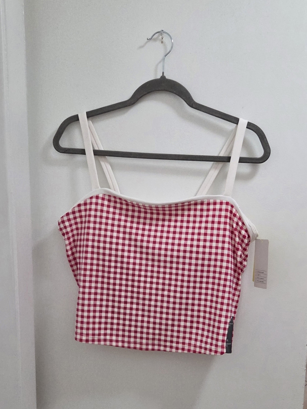 NWT All in Motion Berry Pink Gingham Cropped Camisole with White Trim
